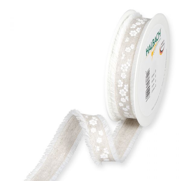 Leinen-Druckband "Blümchen" 1003 light linen/white Hauptbild Listing