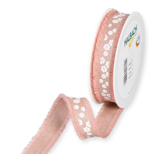 Leinen-Druckband "Blümchen" 1003 blush rose/white Hauptbild Listing