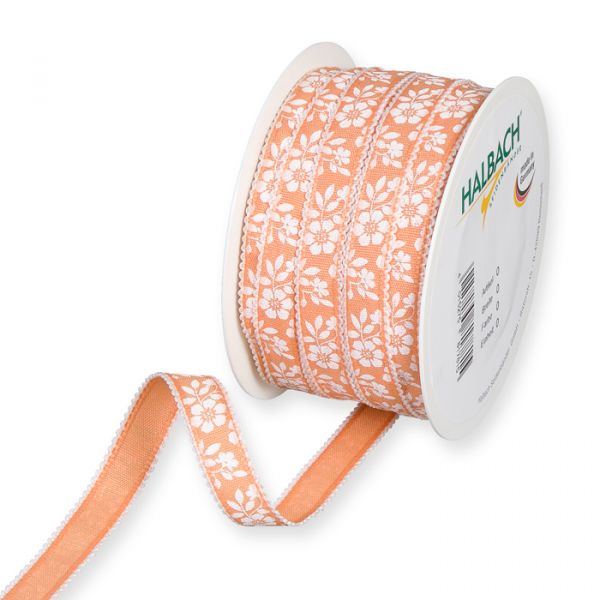 Druckband "Blumen-Muster" 1004 lush apricot/white Hauptbild Listing