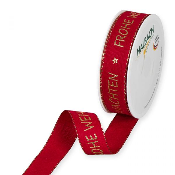 Druckband "Frohe Weihnachten" mit Lurexkanten 1008 red/gold Hauptbild Listing