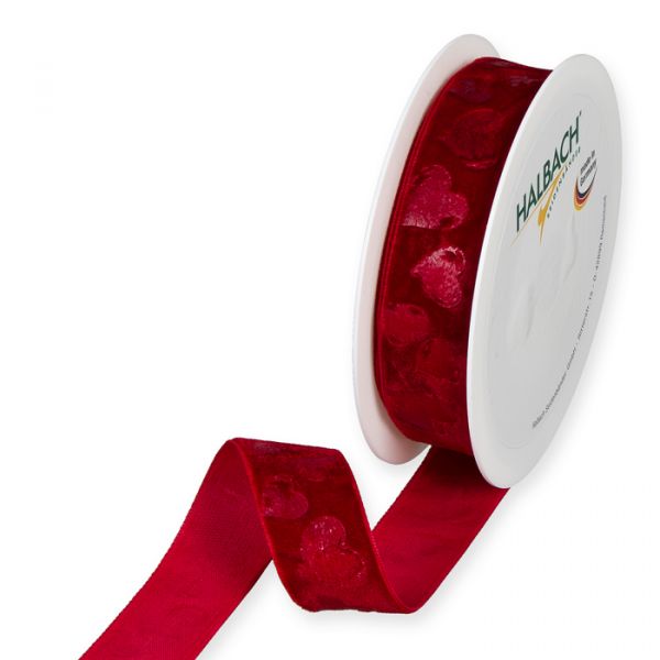 Samt-Druckband "Herzen" geprägtes Motiv 1019 red Hauptbild Listing