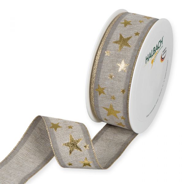 Druckband "Sterne" mit Lurexkanten 1026 linen/gold Hauptbild Listing