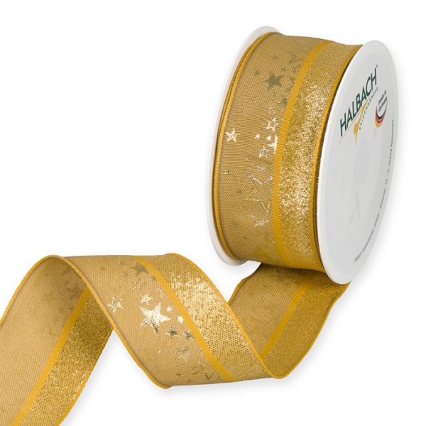 Gold-Druckband "Sterne" mit Lurexstreifen 1046 honey yellow/gold Hauptbild Listing