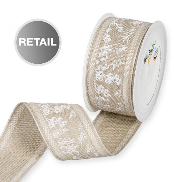Leinen-Druckband "Zweige" mit Randstreifen 1047R natural/white Hauptbild Listing