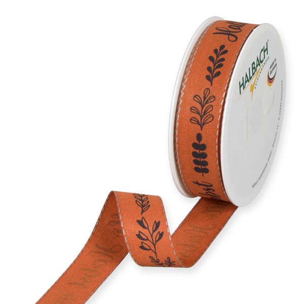 Druckband "Hallo Herbst" mit Leinenkanten 1087 cognac/black Hauptbild Listing