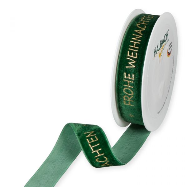 Samt-Druckband "Frohe Weihnachten" 1090 fir green/gold Hauptbild Listing