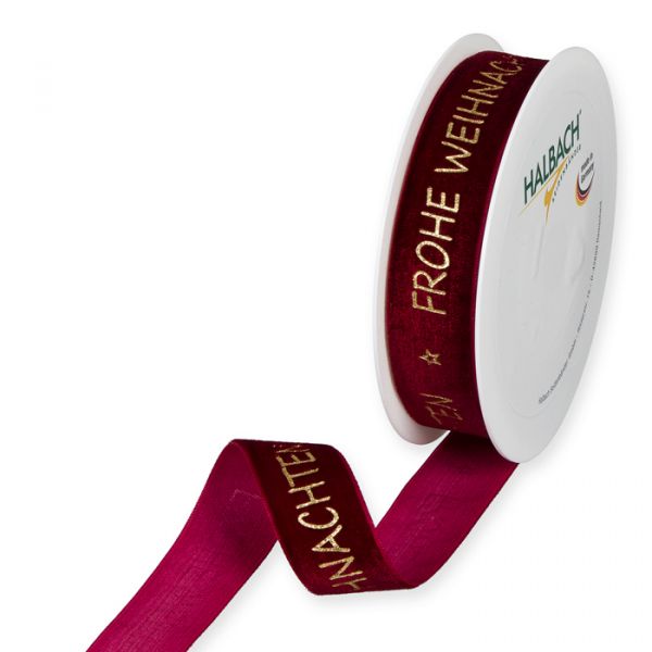 Samt-Druckband "Frohe Weihnachten" 1090 wine red/gold Hauptbild Listing