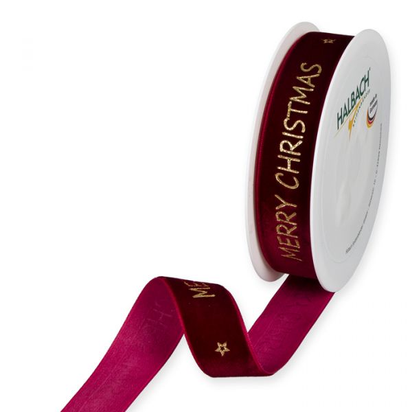 Samt-Druckband "Merry Christmas" 1092 wine red/gold Hauptbild Listing