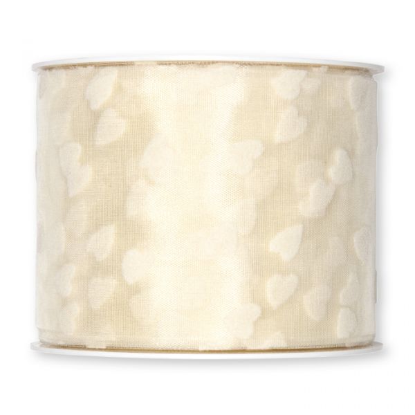 Organza mit Flockdruck "Herzen" 1106 cream Hauptbild Detail