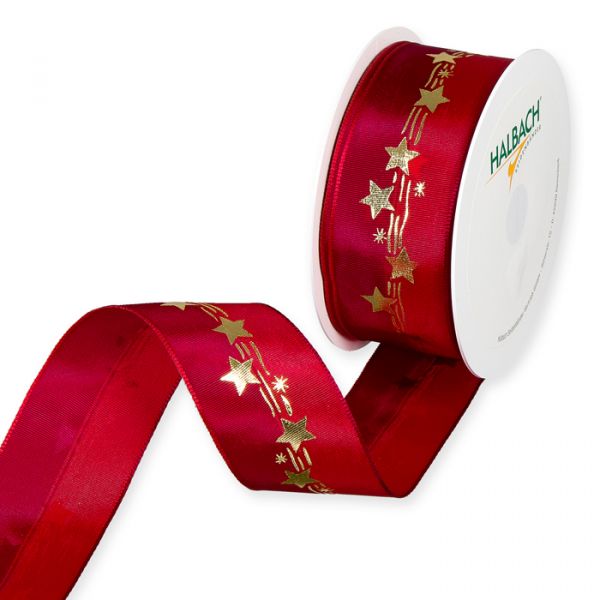 Streifen-Druckband "Sterne", Schleifenband, Weihnachtsband 1121 red/gold Hauptbild Listing