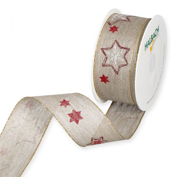Leinen-Druckband "Sterne" 1137 red/white/gold Hauptbild Listing