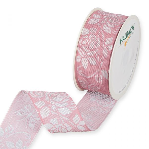 transparentes Druckband "Rosenranken" 1138 rose/white Hauptbild Listing