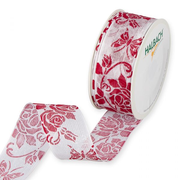 transparentes Druckband "Rosenranken" 1138 white/red Hauptbild Listing