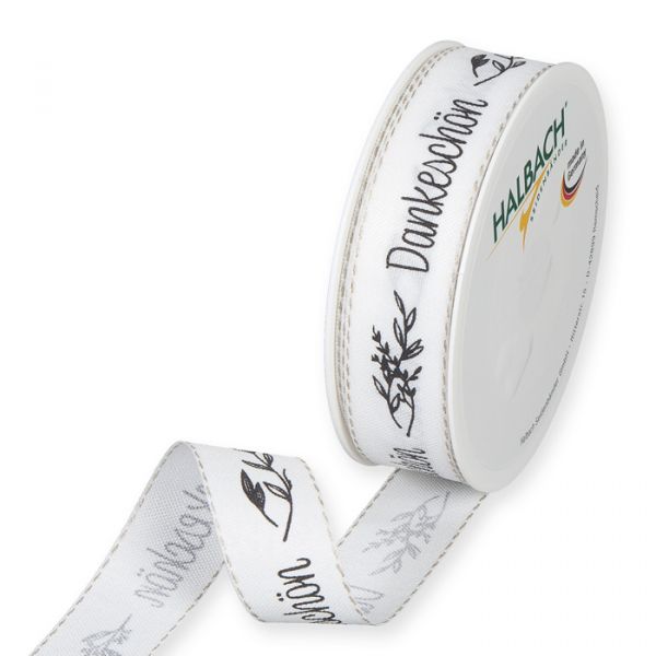 Druckband "Dankeschön" mit Leinenkanten 1154 white/black Hauptbild Listing