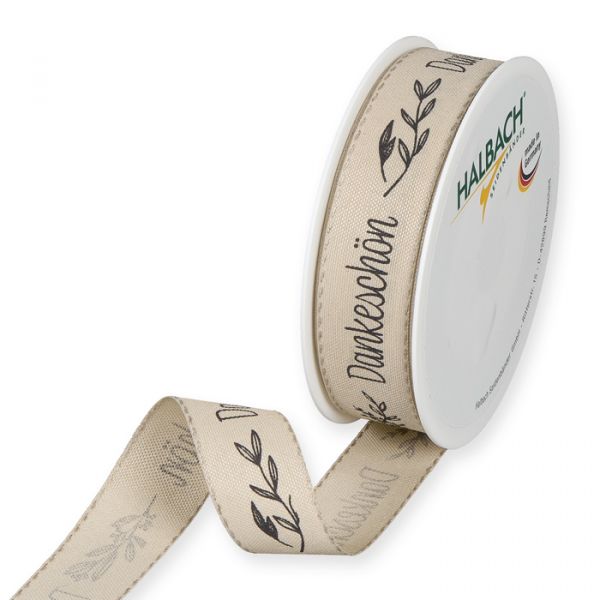 Druckband "Dankeschön" mit Leinenkanten 1154 linen/black Hauptbild Listing