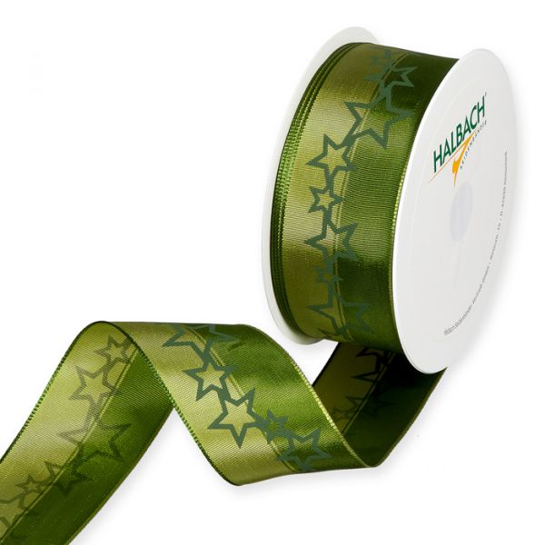 Streifen-Druckband "Sterne", Schleifenband, Weihnachtsband 1168 green Hauptbild Listing