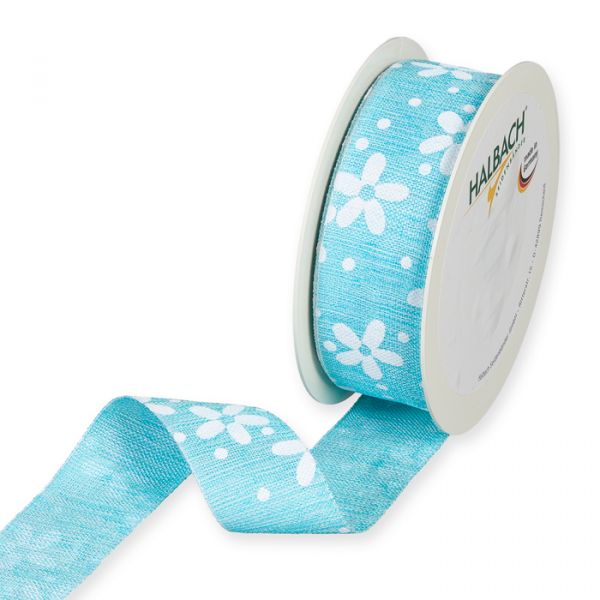 Druckband "Blüten/Punkte", weich fließende Qualität 1169 turquoise/white Hauptbild Listing