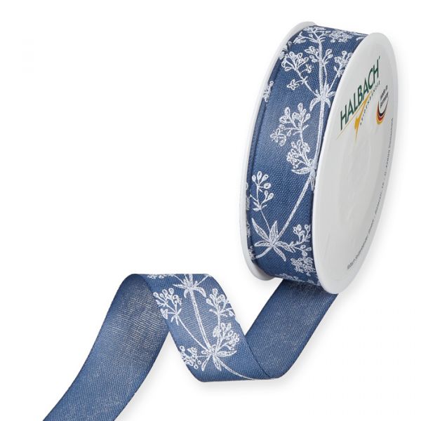 Druckband "Blumenranken" 1180 denim blue/white Hauptbild Listing