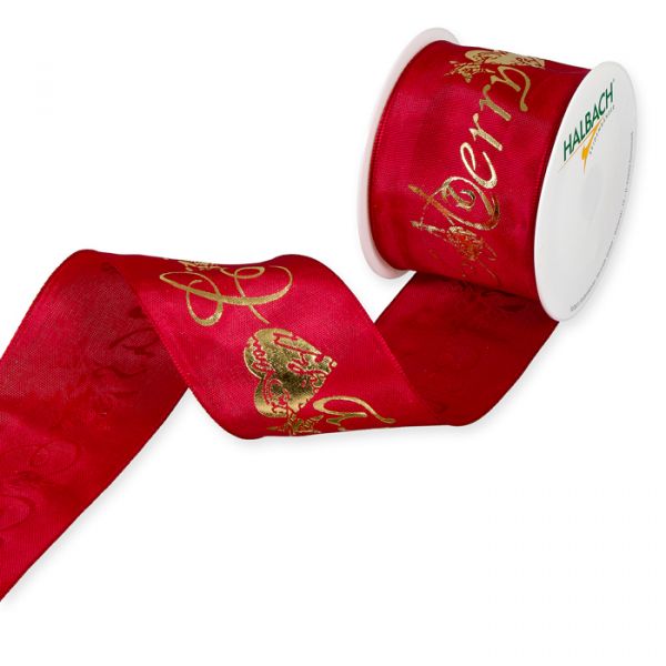 Taft-Druckband "Merry Christmas" 1234 red/gold Hauptbild Listing