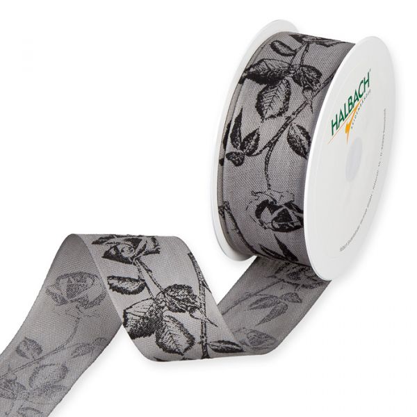 Trauerband "Rosen", Trauerflor 1244 grey/black Hauptbild Listing