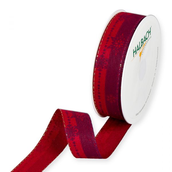 Druckband "Schneesterne/Streifen", Geschenkband, Weihnachtsband 1269 red/gold Hauptbild Listing