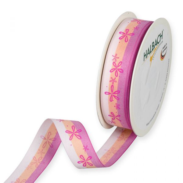 Streifen-Druckband "Blüten" 1317 pink/apricot/pale rose Hauptbild Listing