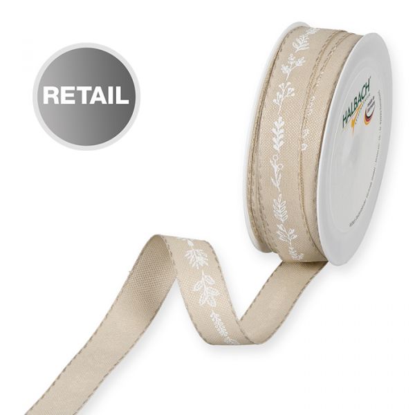 Druckband "Zweige" mit Leinenkanten 1329R linen/white Hauptbild Listing