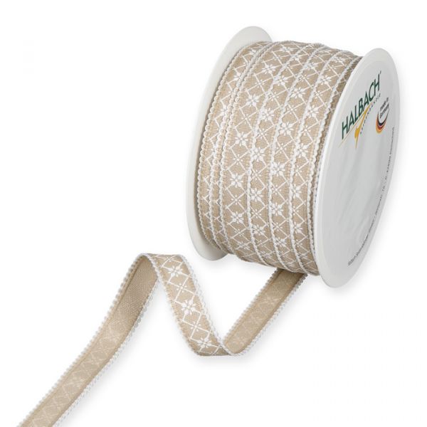 Druckband "Sternenmuster" Baumwoll-Optik / feine Bogenkanten 1347 linen/white Hauptbild Listing