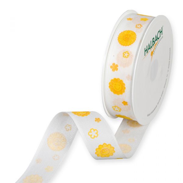 Druckband "Smileys/Blüten" 1351 white/yellow/orange Hauptbild Listing