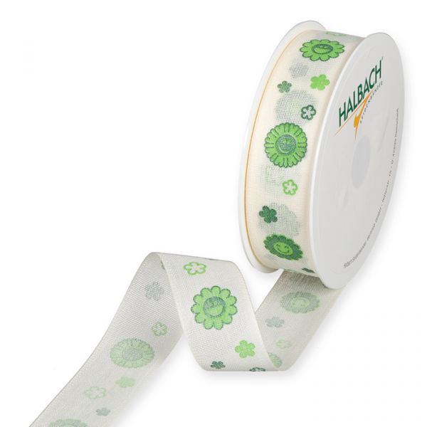 Druckband "Smileys/Blüten" 1351 cream/green/dark green Hauptbild Listing