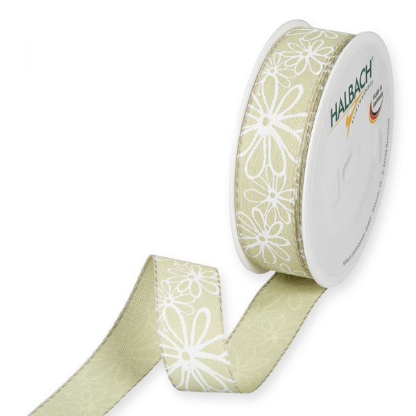 Druckband "Blüten" mit Leinenkanten 1358 pale green/white Hauptbild Listing