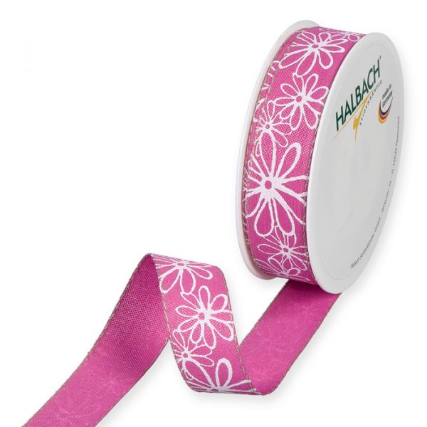 Druckband "Blüten" mit Leinenkanten 1358 pink/white Hauptbild Listing
