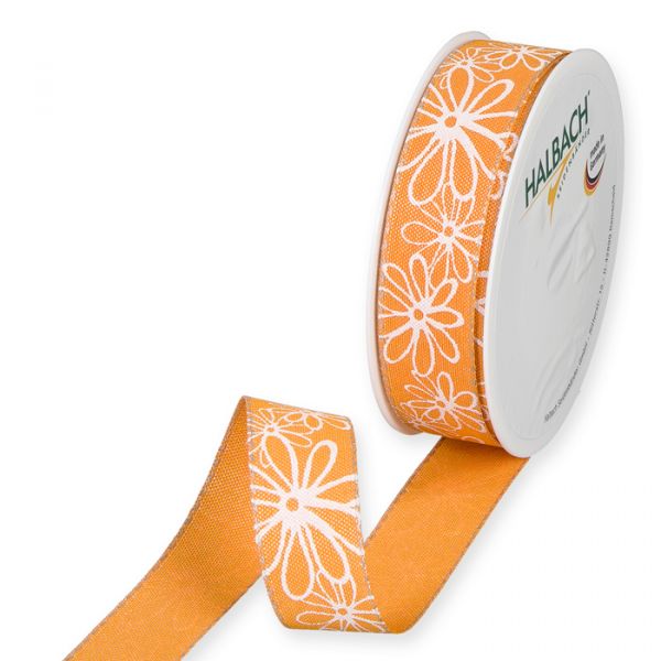 Druckband "Blüten" mit Leinenkanten 1358 orange/white Hauptbild Listing