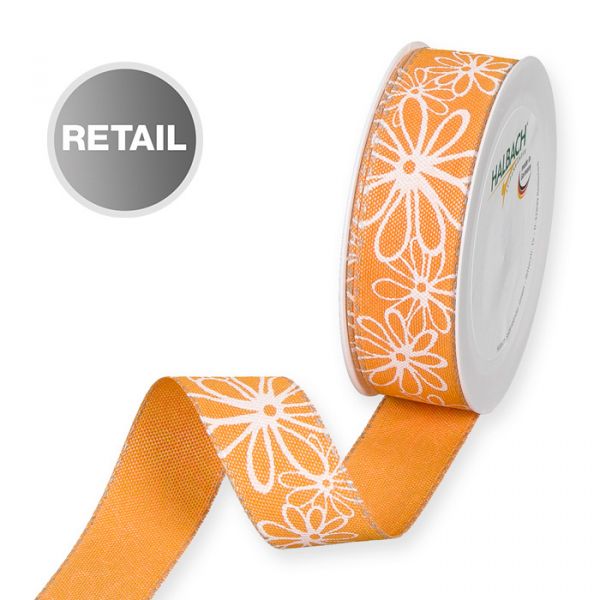 Druckband "Blüten" mit Leinenkanten 1358R orange/white Hauptbild Listing