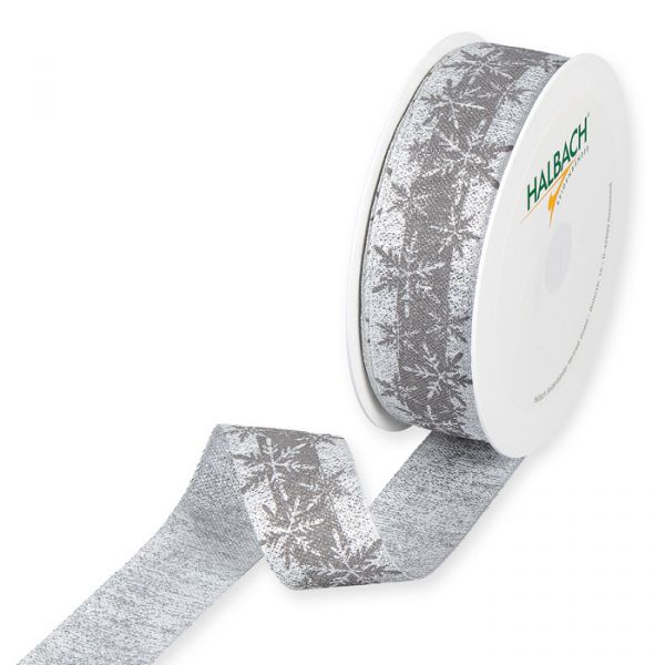 Lurex-Druckband "Schneesterne", Weihnachtsband 1373 grey/silver Hauptbild Listing