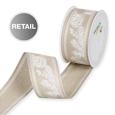 Leinen-Druckband "Zweige/Zapfen" 1401R natural/white Hauptbild Listing