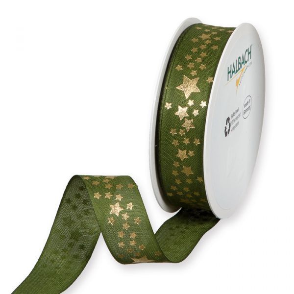 Druckband "Sternchen", Geschenkband, Weihnachtsband 1405 moss green/gold Hauptbild Listing