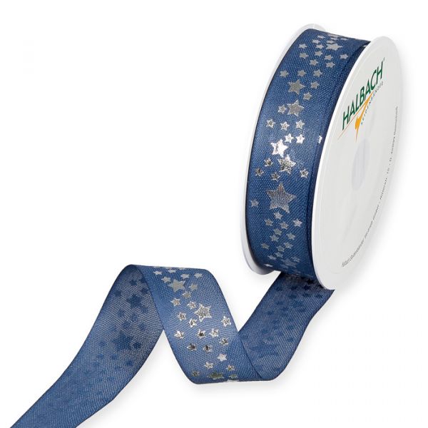 Druckband "Sternchen", Geschenkband, Weihnachtsband 1405 denim blue/silver Hauptbild Listing