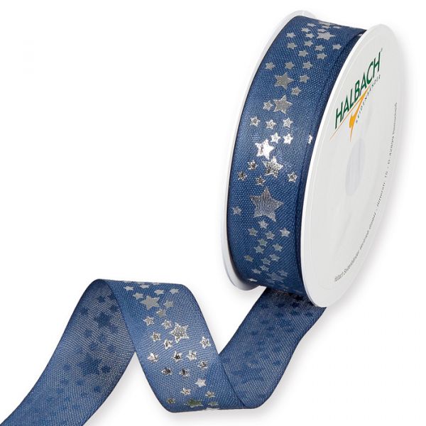Druckband "Sternchen", Geschenkband, Weihnachtsband 1405 denim blue/silver Hauptbild Listing