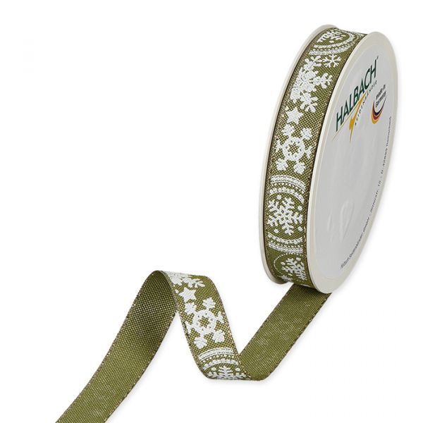 Druckband "Schneesterne" 1452 olive green/white/gold Hauptbild Listing