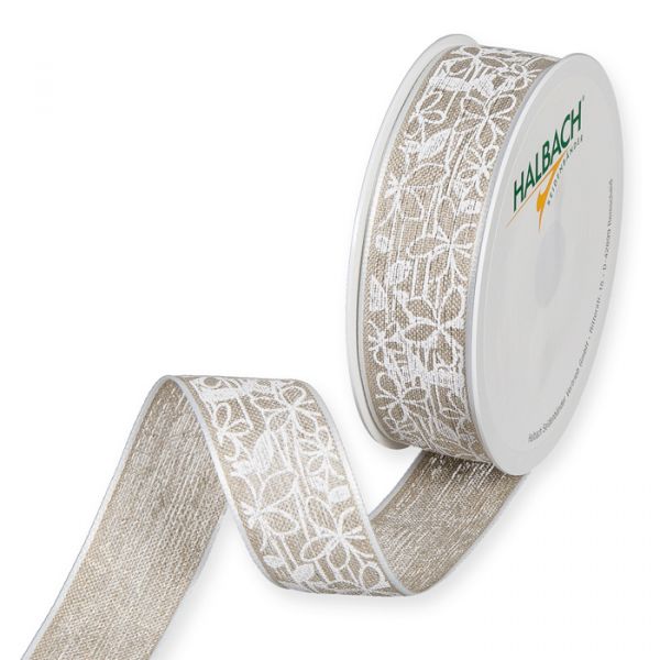 Leinen-Druckband "Blumen" 1462 natural/white Hauptbild Listing