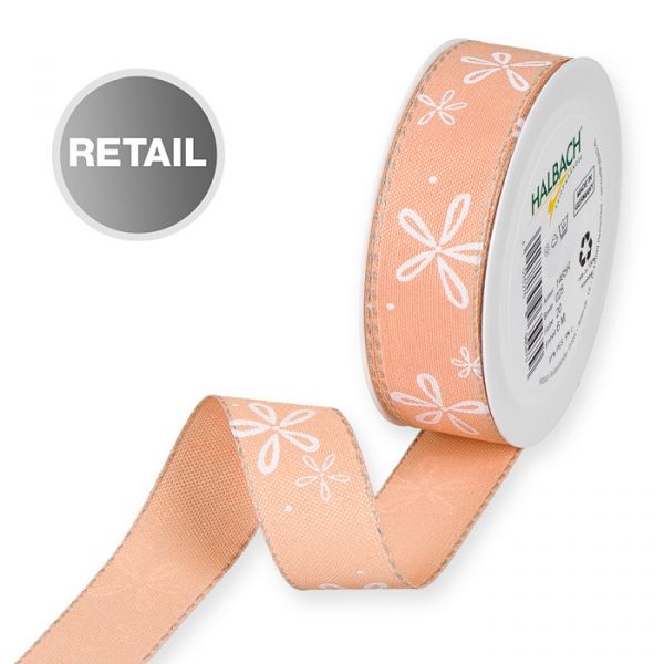 Druckband "Blüten" 1465R apricot/white Hauptbild Listing