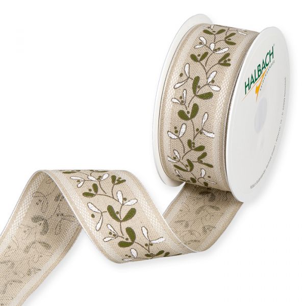 Leinen-Druckband "Misteln", Weihnachtsband 1470 white/green Hauptbild Listing