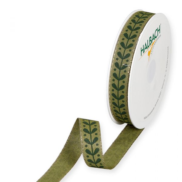Druckband "Misteln", Geschenkband, Weihnachtsband 1503 olive green/green/gold Hauptbild Listing