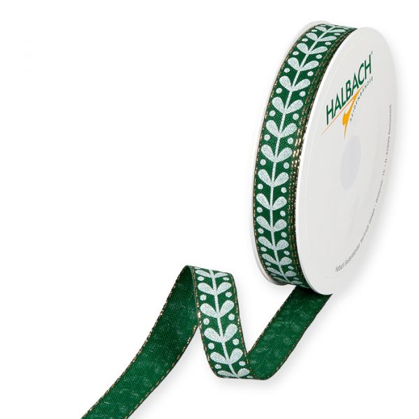 Druckband "Misteln", Geschenkband, Weihnachtsband 1503 dark green/white/gold Hauptbild Listing