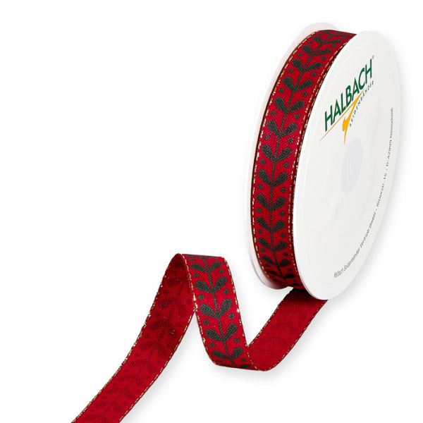 Druckband "Misteln", Geschenkband, Weihnachtsband 1503 red/green/gold Hauptbild Listing