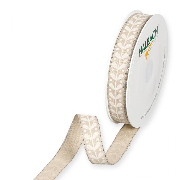 Druckband "Misteln", Geschenkband, Weihnachtsband 1503 linen/white/silver Hauptbild Listing