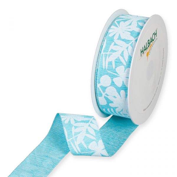 Druckband "Blätter", weich fließende Qualität 1512 turquoise/white Hauptbild Listing