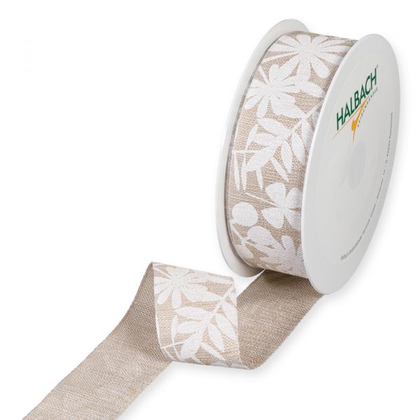 Druckband "Blätter", weich fließende Qualität 1512 natural/white Hauptbild Listing