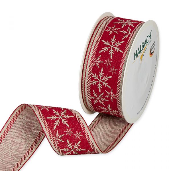 Leinen-Druckband "Schneesterne" 1553 red/natural Hauptbild Listing